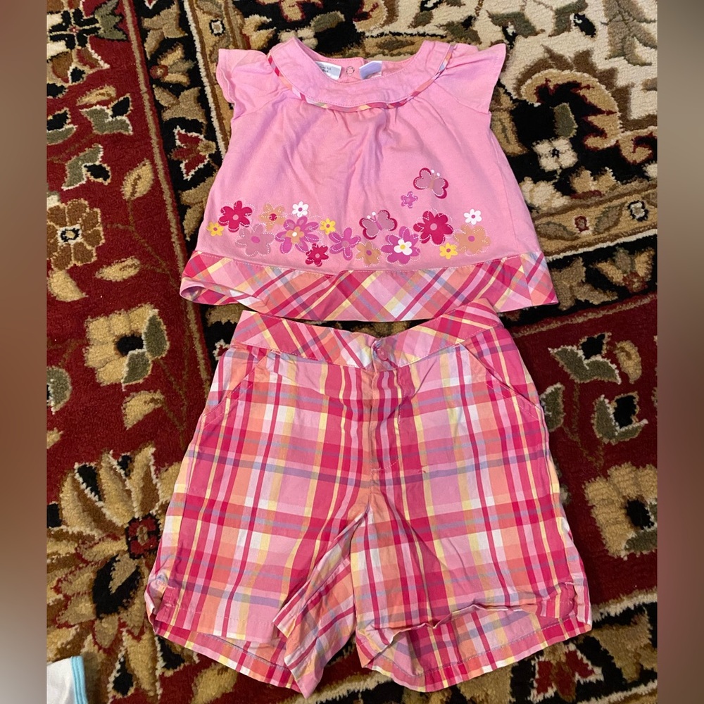 12M Girl Pink Floral Matching Outfit